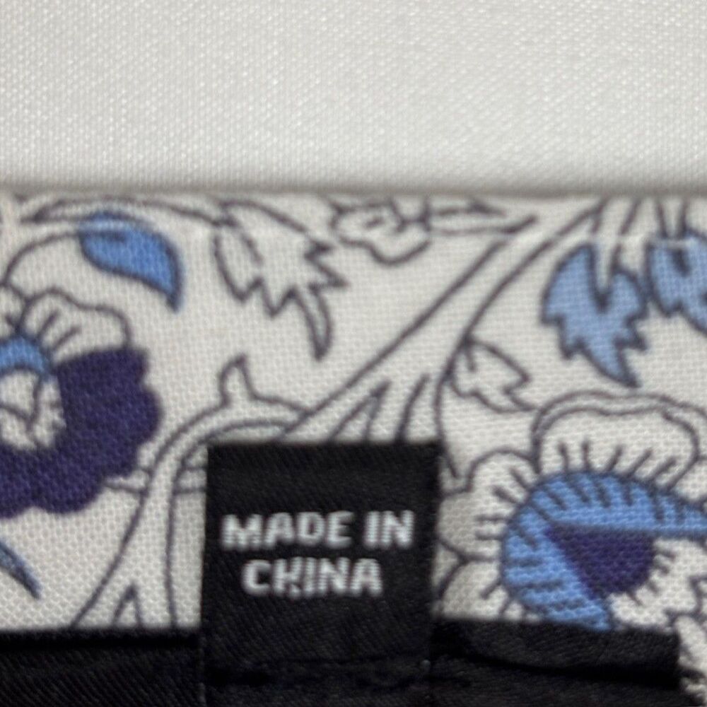 Jones New York JNY Floral V Neck Blouse 2X Blue White Tie Sleeve Boho Coastal - Picture 5 of 11